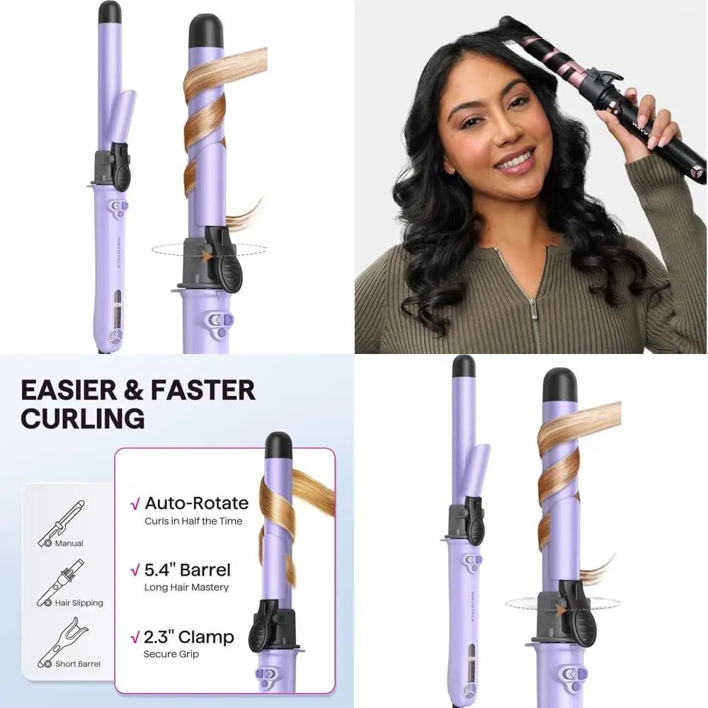 1 inch automatic curling iron for beach waves effortlessly, 430 ° Iron curling hair, ideal for long hair, double tension, purple