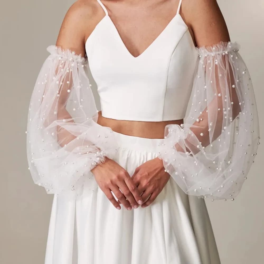 Eleganti Maniche da Sposa in Pizzo Plissettato Traspirante, Copribraccia Sottili Monocolore per Matrimonio, Maniche Lunghe da Donna
