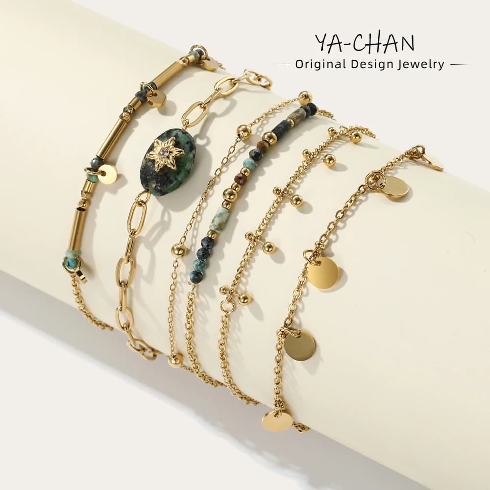 YACHAN Nuovi braccialetti a catena placcati oro in acciaio inossidabile per le donne gioielli estetici in pietra naturale con ciondolo elegante Vintage