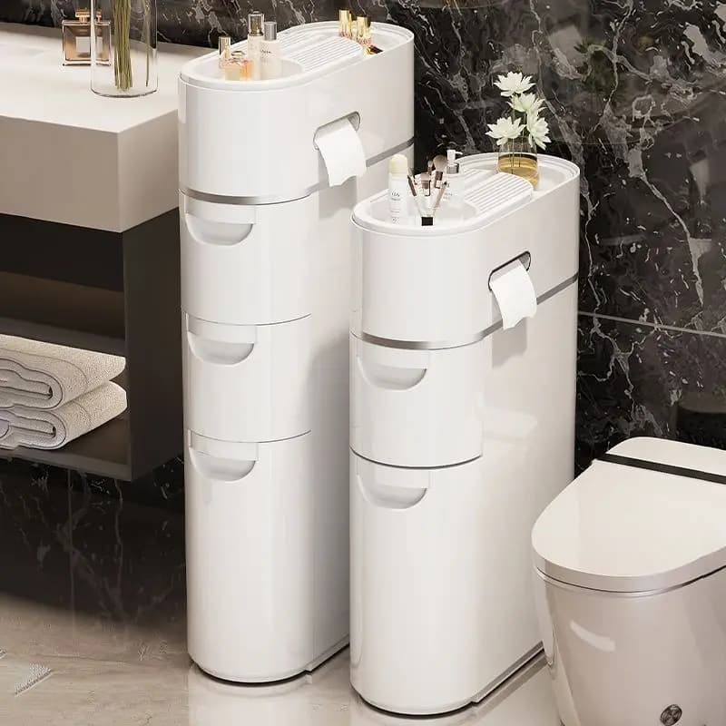 Bathroom Corner Storage Cabinet - Plastic Drawer Organizer for Narrow Spaces Multi-layer Design Easy Install Toilet Side Shelves