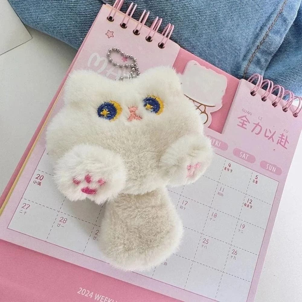 Funny Soft Cat Keychain Cartoon Stuffed Rabbit Keyring Kawaii Bear Pendant with Tail Hanging Accessory