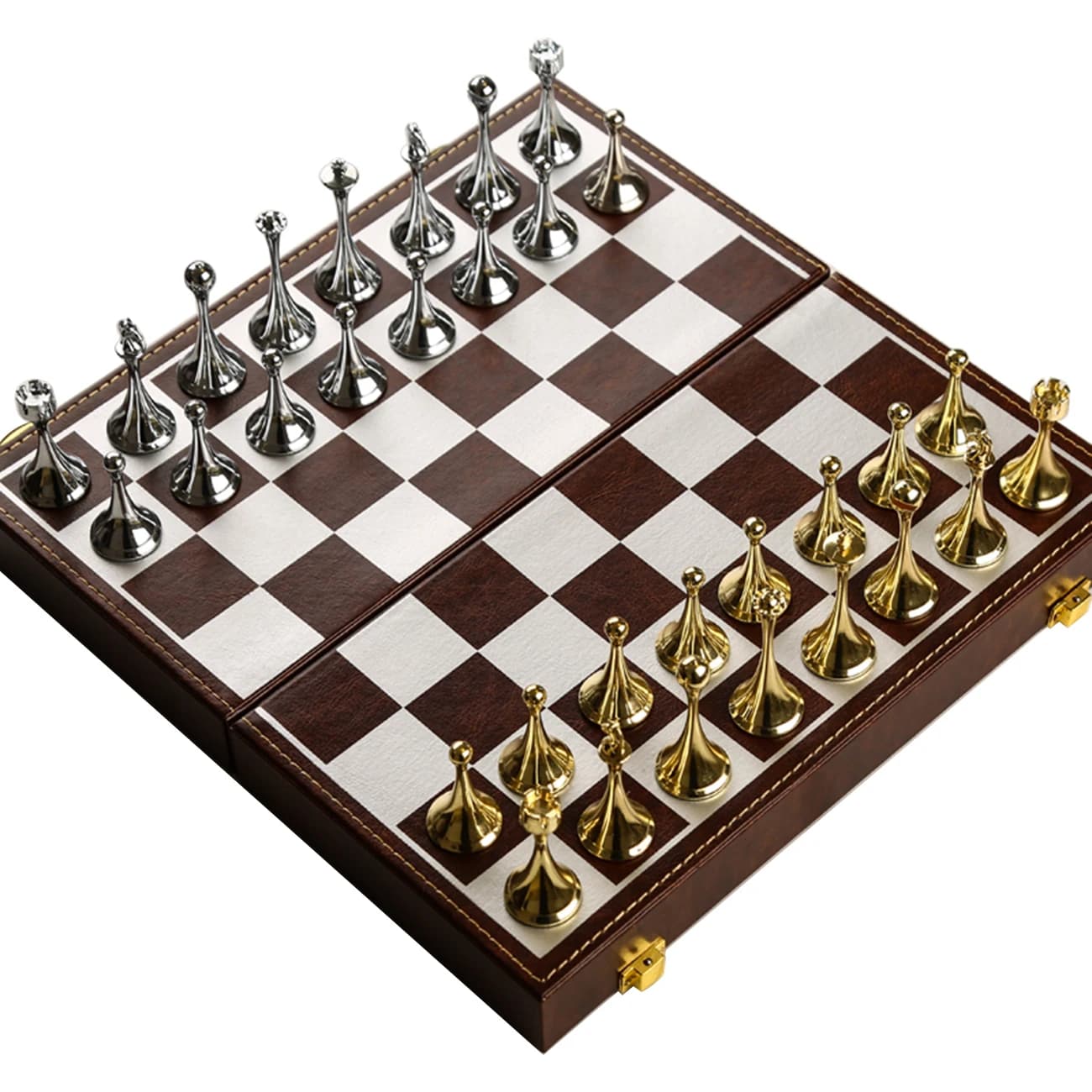 Grand 12" Set da gioco di scacchi in feltro magnetico Scacchiera in PVC PU per riporre interni Pezzi degli scacchi in metallo Scacchiera pieghevole
