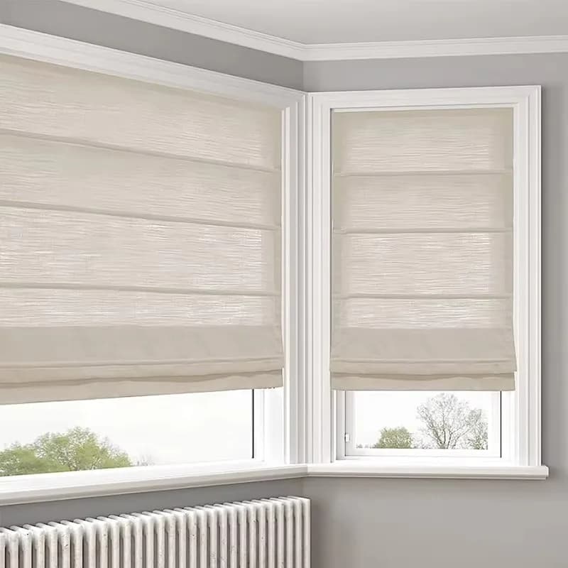 Dark Curtains in Home Furniture Fabric, Roman Curtains in Printed Linen