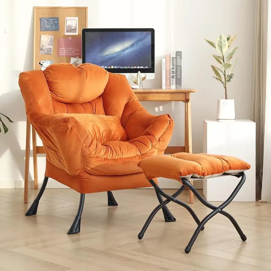 Poltrona con Poggiapiedi, Sedia Moderna con Cuscino Lombare, Comoda Poltrona con Poggiapiedi Pieghevole per Camera da Letto, Lettura, Oversize S