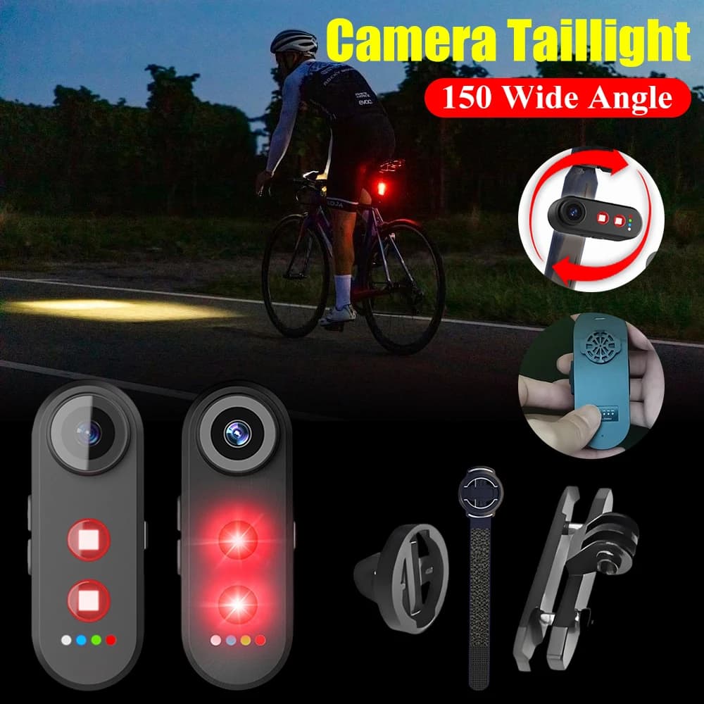 Bike Camera with Tail Light W/ 150 Wide Angle Camera Cycling Tail Light Bicycle Camera Taillight for Road Mountain Night Riding