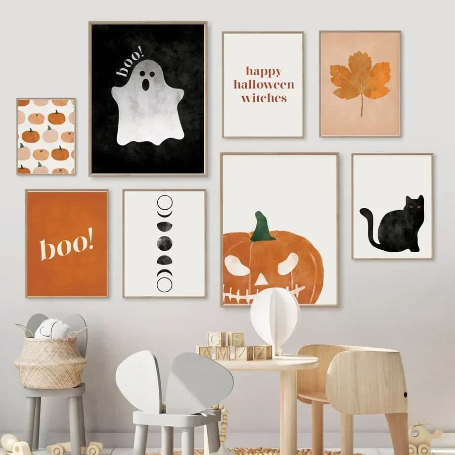 Cat Halloween Soul Pumpkin Wall Art Canvas Painting Nordic Posters And Prints Wall Picture For Baby Kids BedRoom Home Decorat
