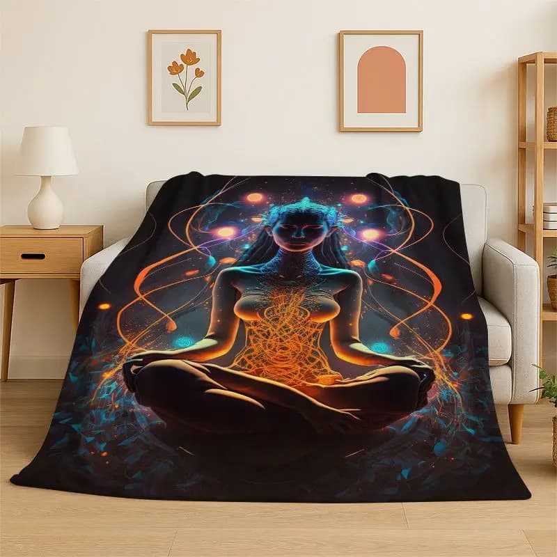 Rainbow Chakra Yoga Mandala Meditation Flannel Blanket Soft Throw Blanket for Bedroom Living Room Bed Travel Camping Picnic Nap