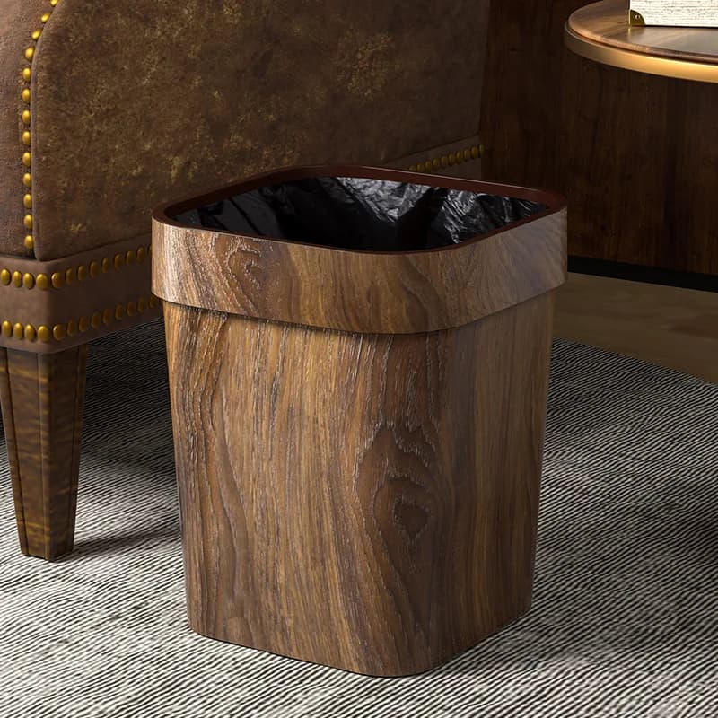 Cestino per Rifiuti Effetto Legno, Elegante Contenitore Decorativo per Bagno e Cucina, Ideale per Casa, B&B e Hotel