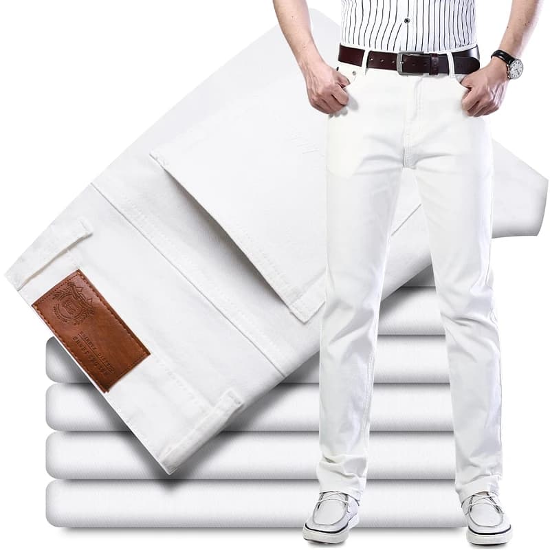 Jeans bianchi Pantaloni da uomo in denim di cotone elastico dritto moda Primavera Autunno Pantaloni casual da lavoro all-match Abiti maschili