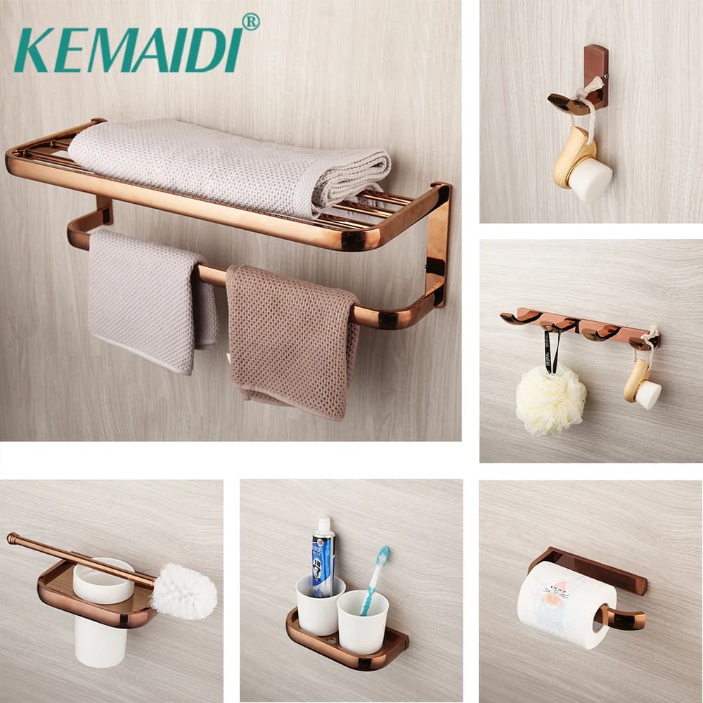 KEMAIDI Set di Accessori da Bagno in Oro Rosa, Gancio in Acciaio Inox 304, Portarotolo, Portasciugamani da Parete, Accessori per il Bagno