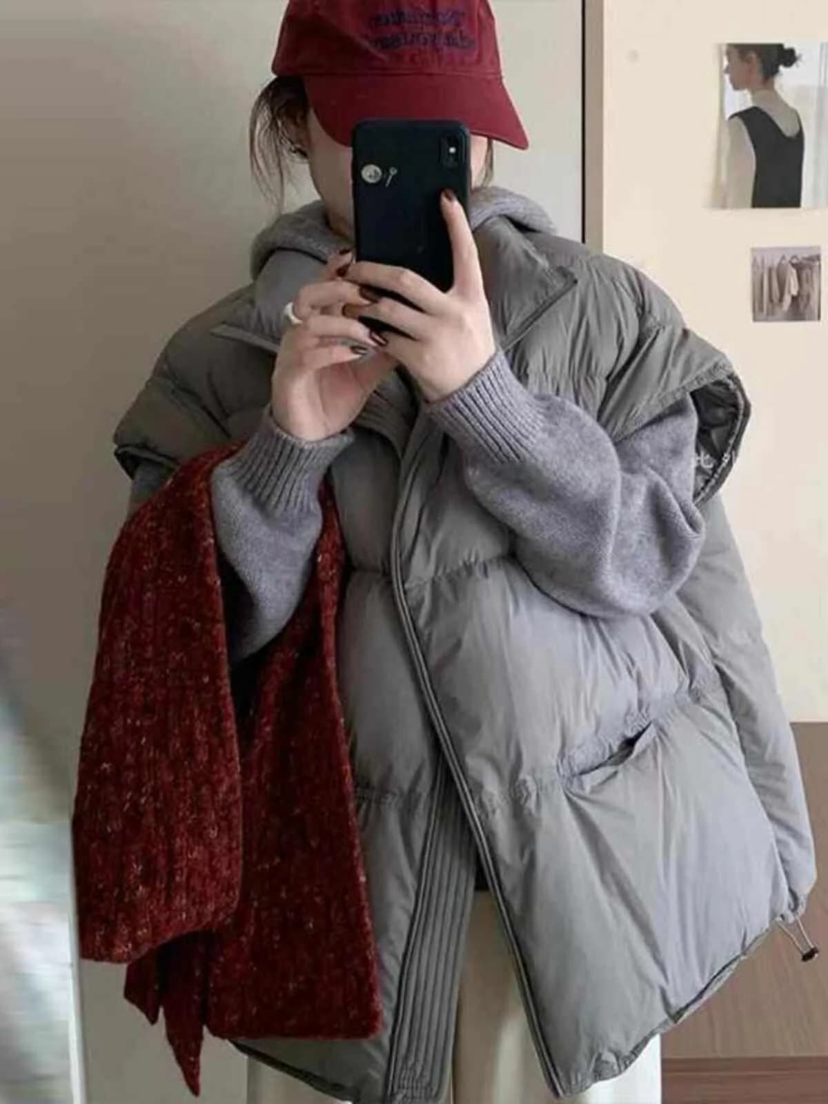 Korean Style Casual Thickened down Cotton Vest Autumn Winter New Women's Warm Loose Design Shoulder Jacket Outerwear