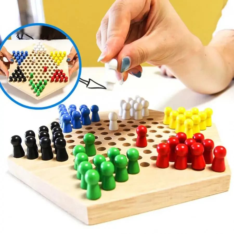 Wooden Educational Board Kids Classic Halma Chinese Checkers Set Strategy Family Game Pieces For Children And Adults Home Fun