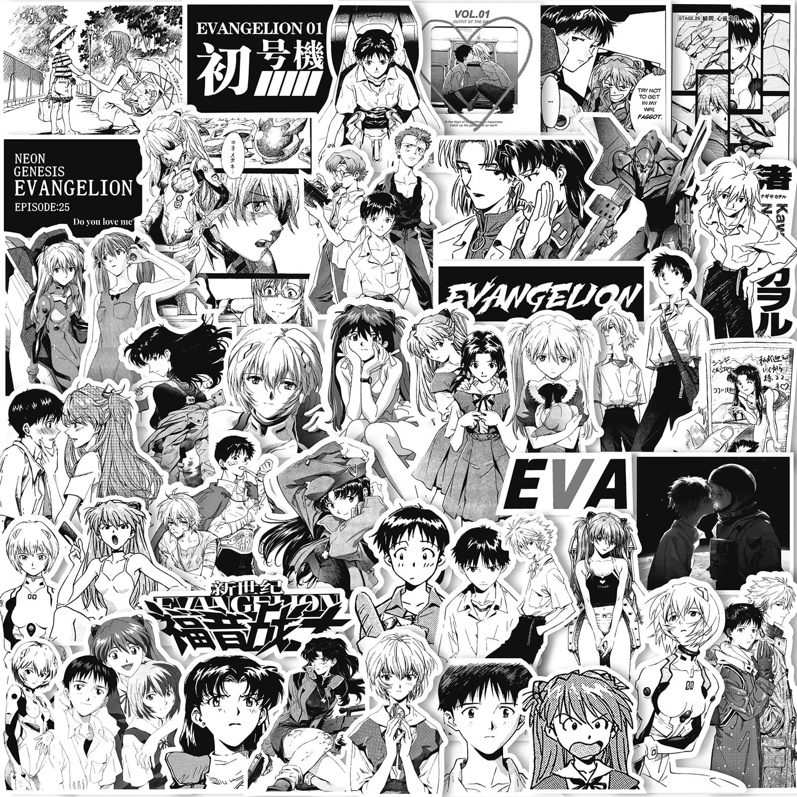70/75/145PCS Schizzo in bianco e nero Neon Genesis Evangelion Adesivi Anime classici Decalcomanie per notebook Skateboard Bike Sticker