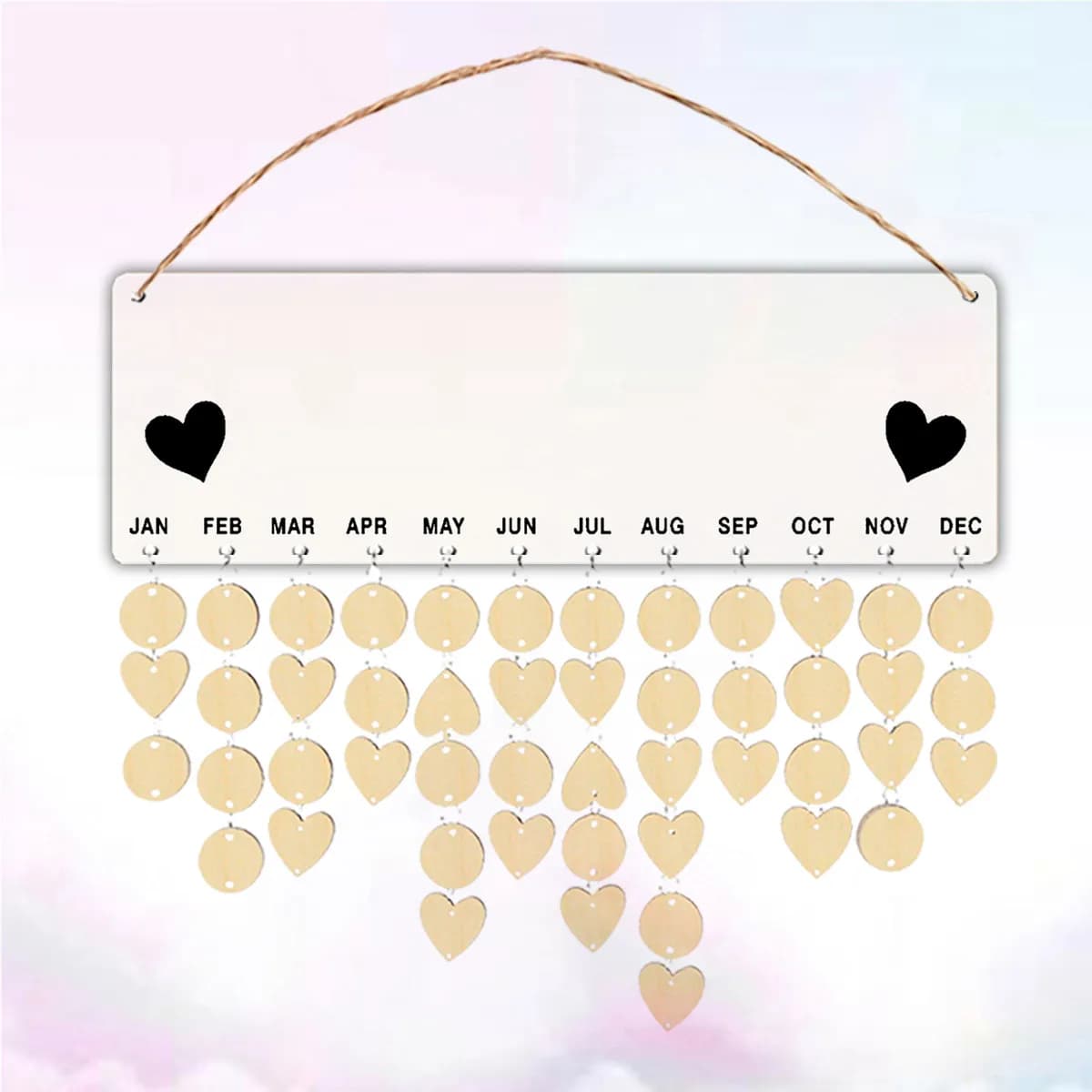 Calendario in Legno per Compleanni, Decorazione da Appendere Fai-da-Te, Beige e Nero, Ornamento da Parete per Casa e Ufficio, 50 Chip in Legno, 50 in Ferro