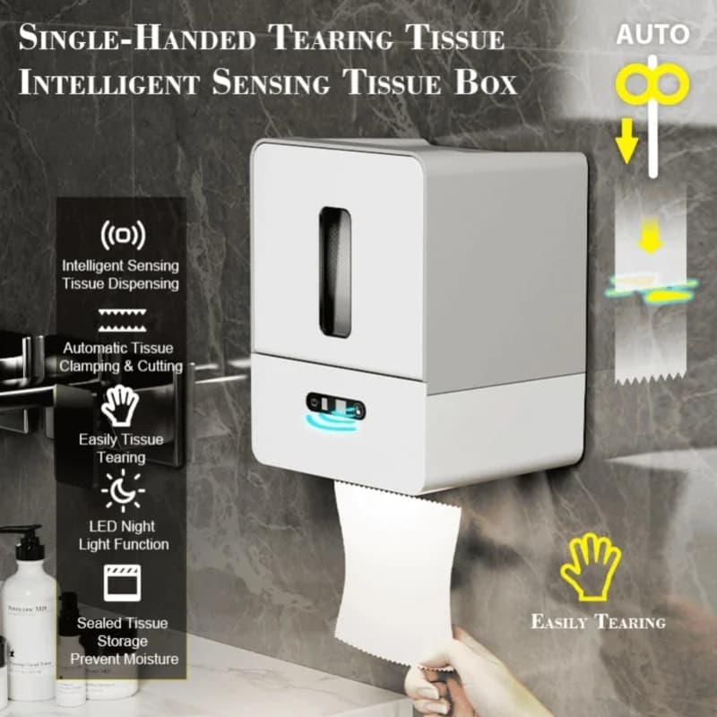 Dispenser automatico di asciugamani di carta Touchless per montaggio a parete Dispenser di asciugamani di carta in rotolo elettrico intelligente con luce notturna per il bagno