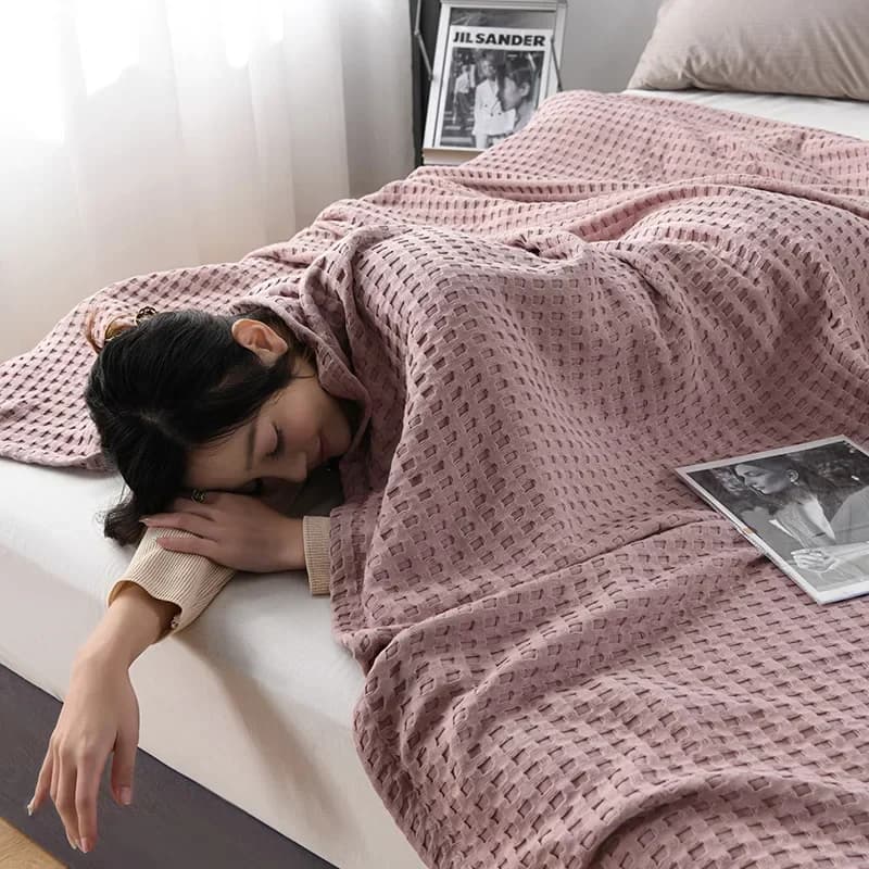 Coperta da letto in cotone scozzese a nido d'ape estiva trapunta sottile copriletto lavorato a maglia copriletti per Hotel per la casa coperte da tiro rosa verde