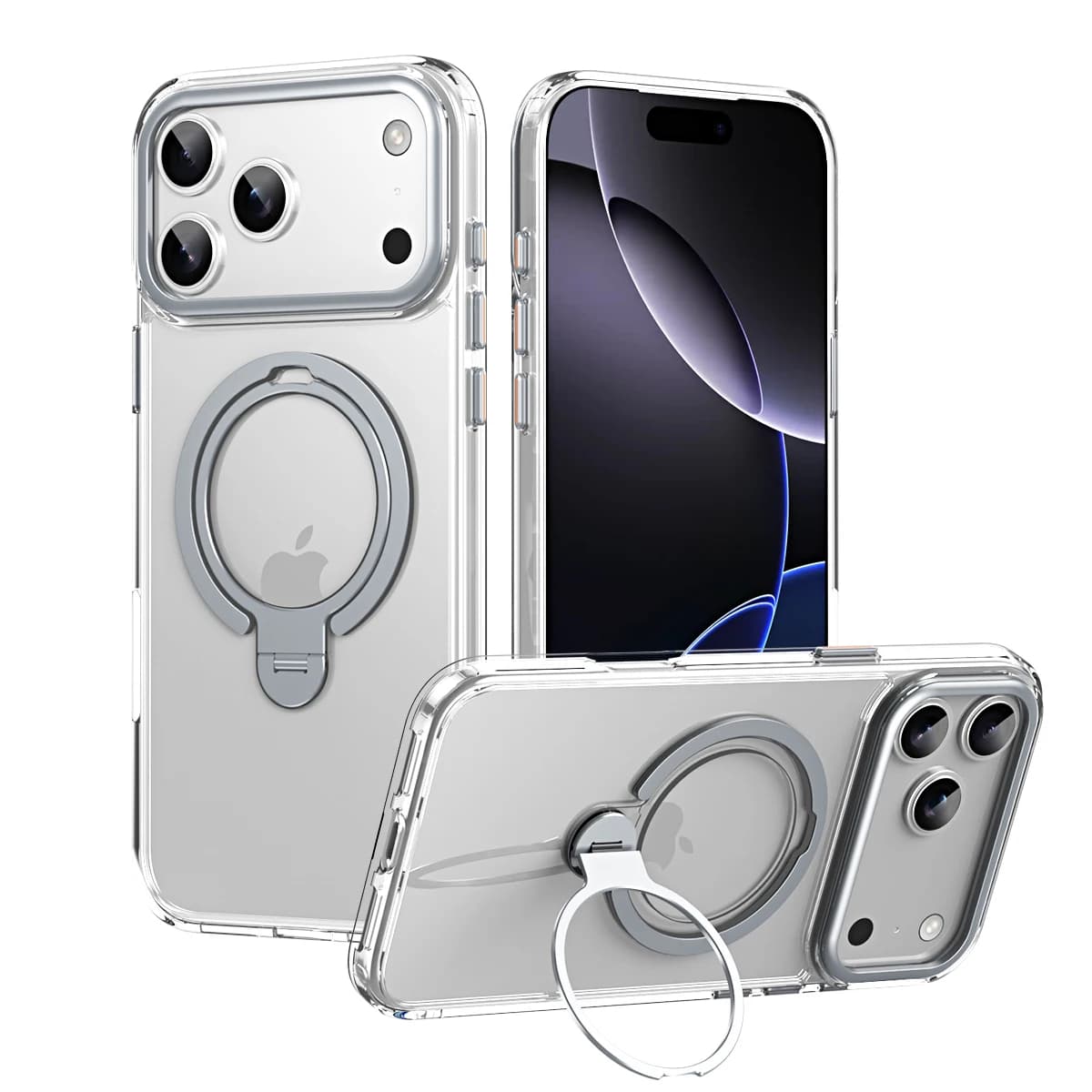 Case with double magnetic ring bracket for iPhone 17 Pro Max Air 16e 16 15 14 Plus 13 Cover with 360 degree rotation for Magsafe