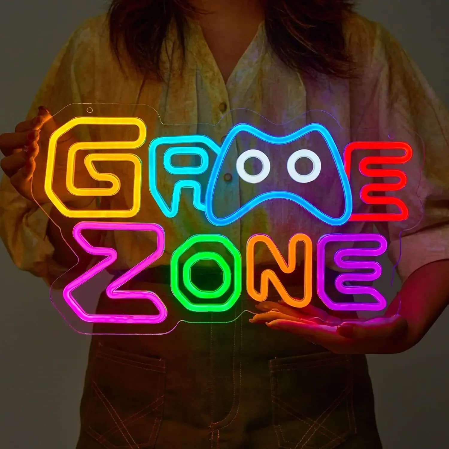 Insegna al neon della zona di gioco creativa con design colorato del controller per la sala giochi Bar Decorazioni per feste Regalo di arte della parete a LED vibrante per il giocatore