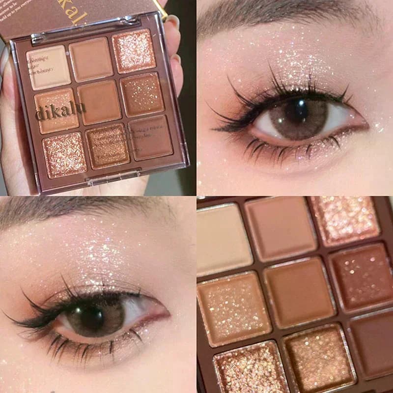 DIKALU Palette Ombretti Glitterati 9 Colori, Cosmetici Coreani Professionali, Palette Ombretti Neon Glitterati