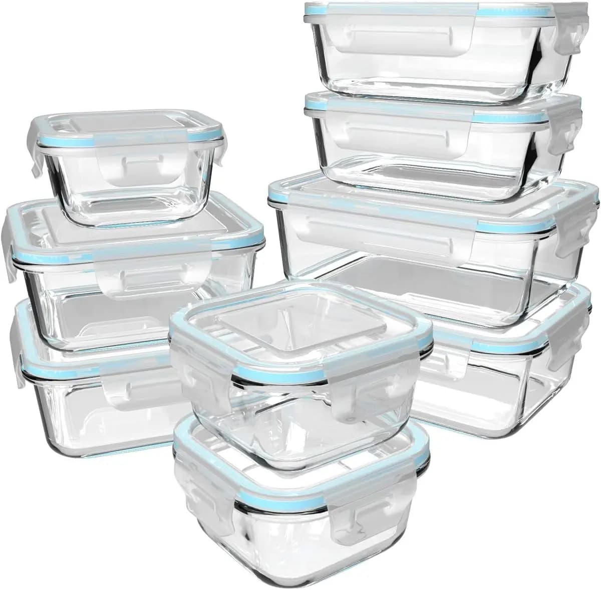 18 Piece Glass Food Storage Containers With Lids 9 Containers 9 Lids BPA Free Leak Proof Glass Meal Prep Set