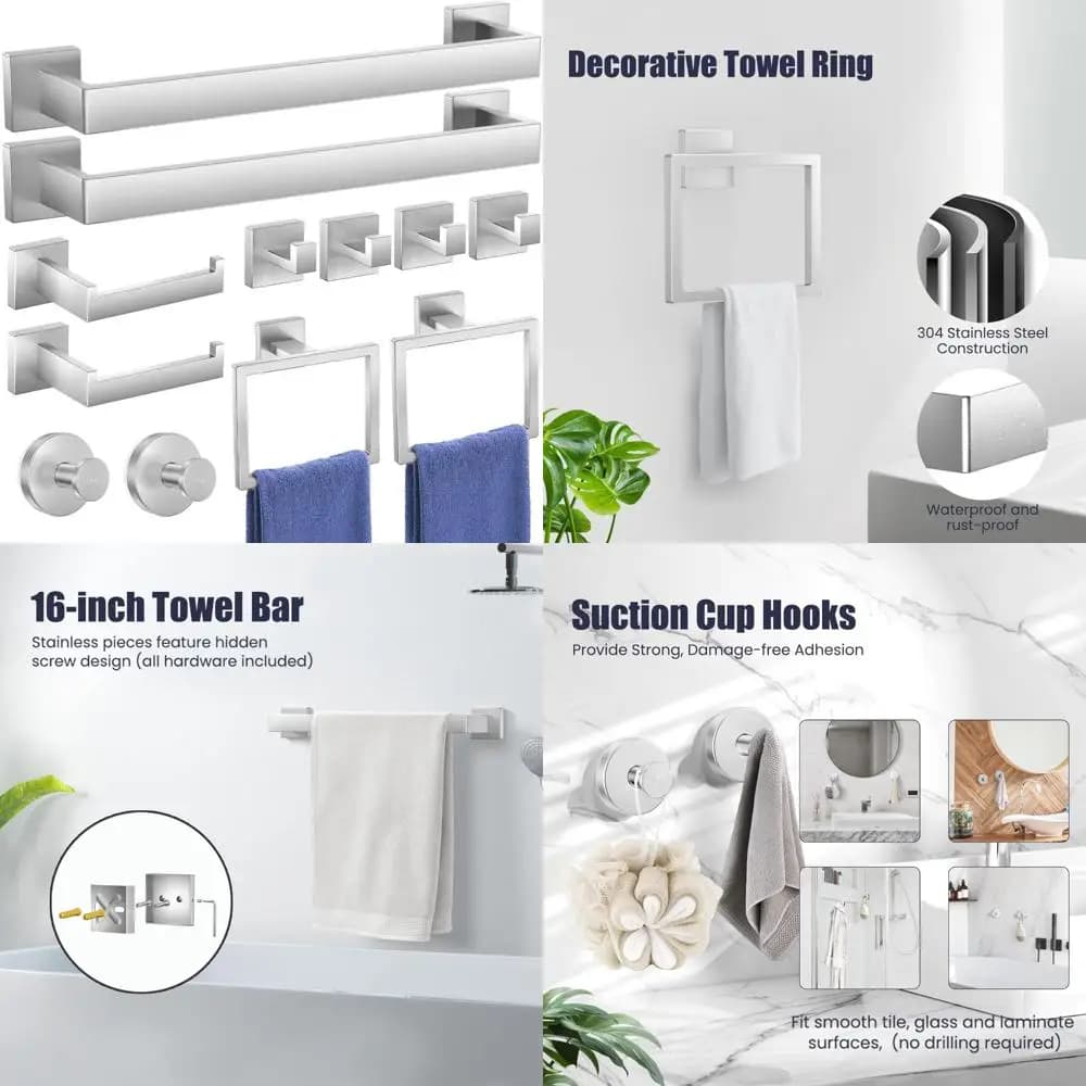 Set di accessori per il bagno in acciaio inossidabile: portasciugamani e portasciugamani da parete da 12 pezzi per vasca da bagno