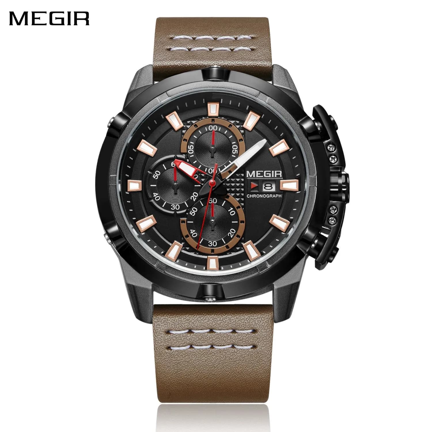 MEGIR Luxury Men's Wrist Watch Fashion Leather Strap Quartz Sports Watches Calendar Casual Watch Waterproof Male Relogio Masculine