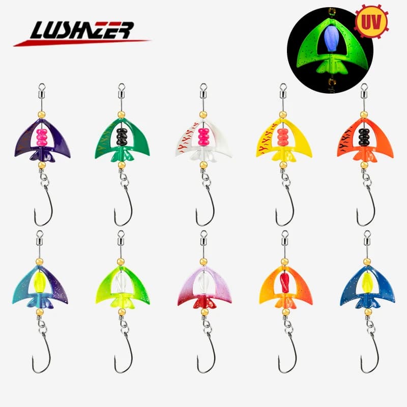 LUSHAZER 5/10PCS Cucchiaio di Metallo Esche Da Pesca 50mm/4g esca da pesca per Bass UV Luminoso Spinning Lure Glitter Esca per la Pesca