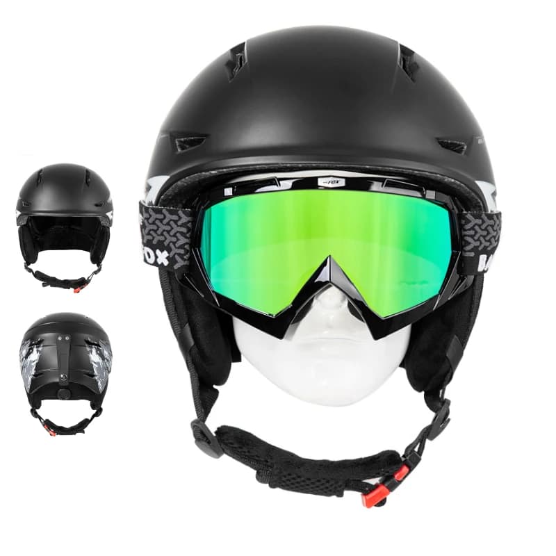 BATFOX Casco da sci invernale nero da snowboard Casco di sicurezza anti-impatto semi coperto Ciclismo Motoslitta Sci protettivo per adulti