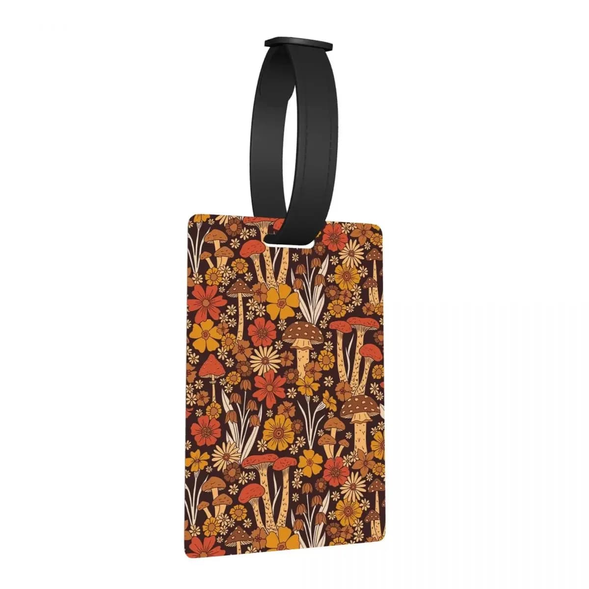 Retro anni '70 Funghi marroni e arancioni e fiori Etichette per bagagli Etichetta per imbarco per bagagli portatile Porta etichette ID Nome Indirizzo