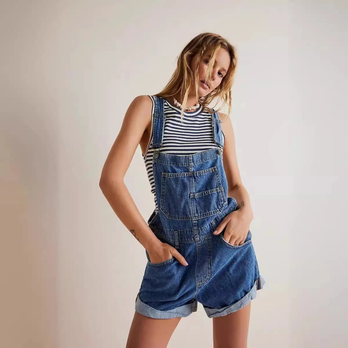 Jeans Larghi con Bretelle, Multi Tasche, Stile Cargo, con Cintura Regular, Vita Alta, Gamba Larga, Stile Retrò Street