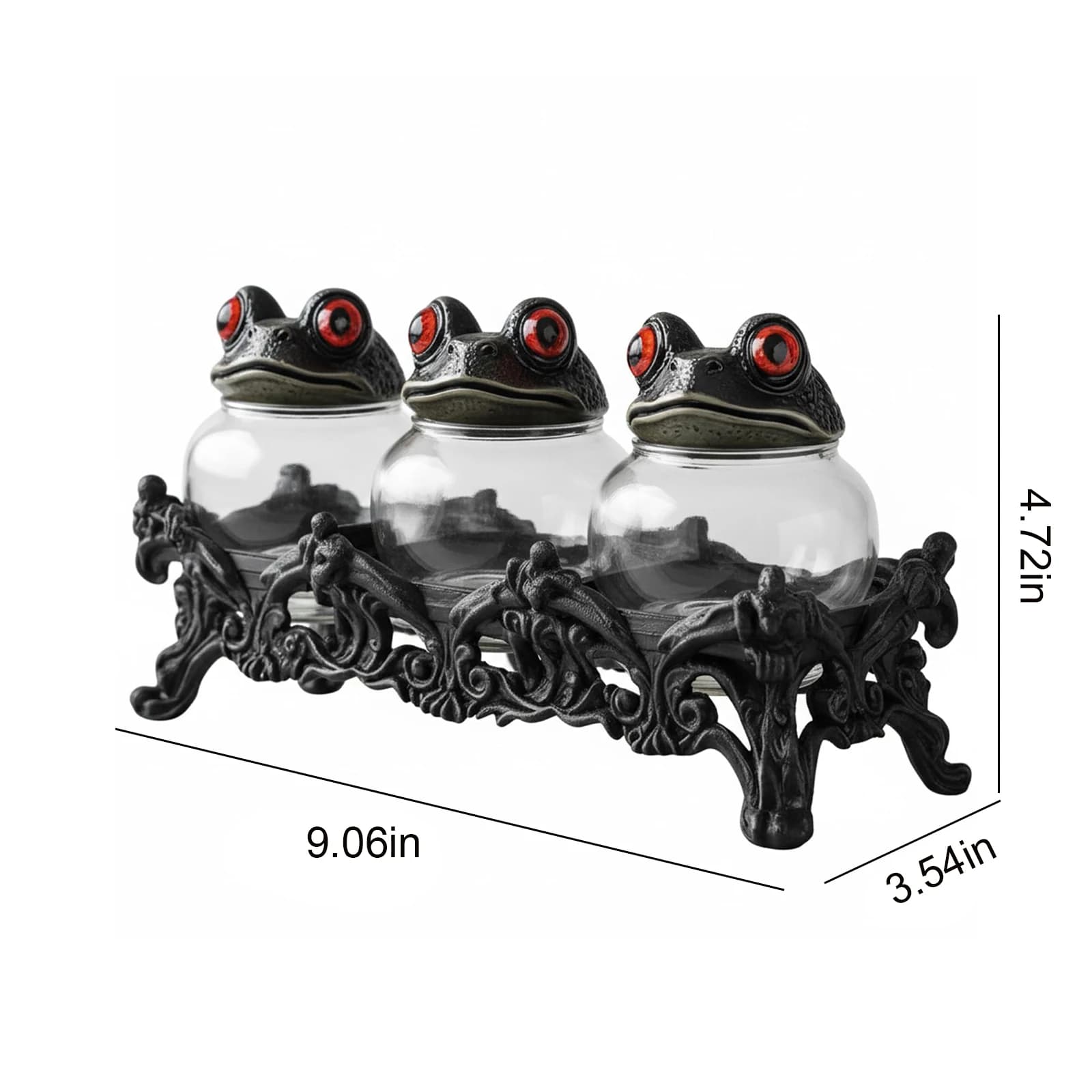 Handcrafted Clear Frog Spice Jar Set 3 Piece Kitchen Decor Apothecary Container for Seasoning Salt Pepper Storage