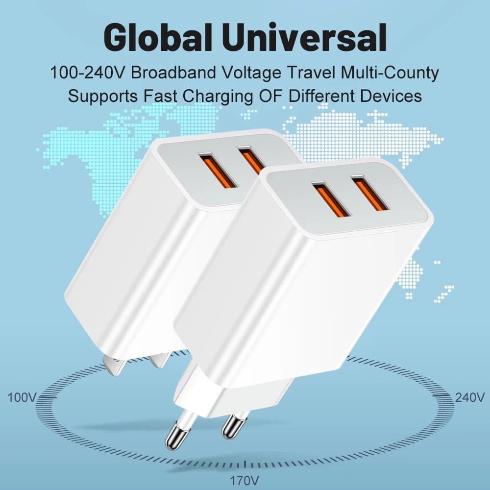 Caricatore rapido per telefono cellulare Dual USB 2.4A Spina per caricabatterie da viaggio Quick Charge 3.0 per Samsung Huawei Xiaomi 14 Oneplus Adattatore da parete