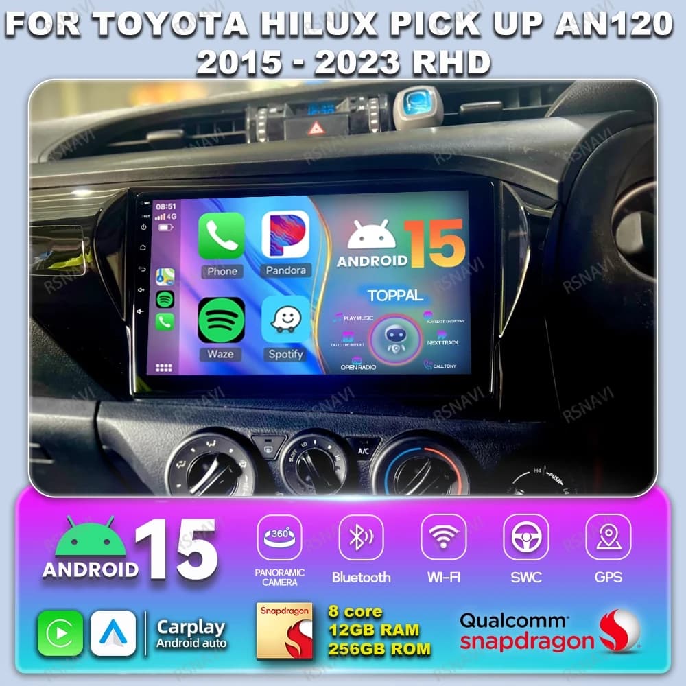 Autoradio Android 14 Per Toyota Hilux Pick Up AN120 2015 2016 - 2022 2023 Stereo Viedo Player Qualcomm Autoradio 4G LTE BT DVD