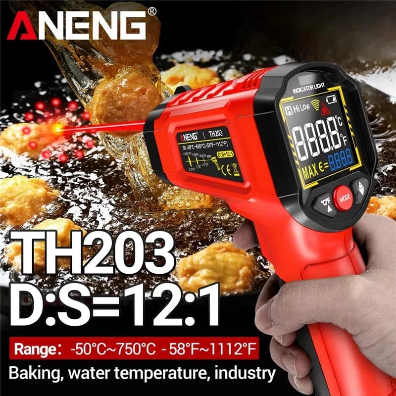 Nuovo Termometro Industriale a Infrarossi Intelligente Anneng TH203 -50~600 ℃ Termometro a infrarossi VA con schermo a colori inversi Tester I