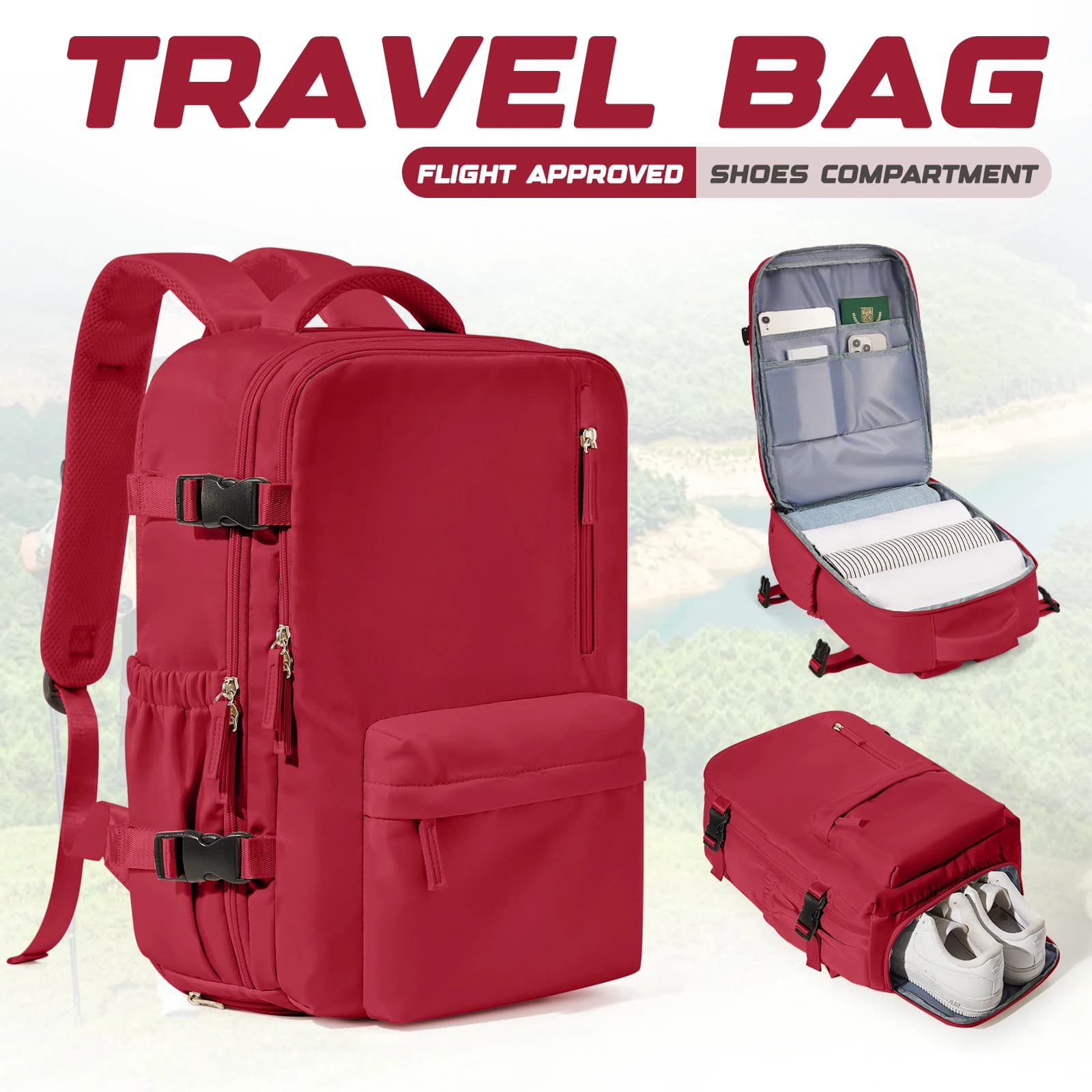 Zaino da viaggio impermeabile con scomparto per scarpe, cinghie regolabili, zaino per laptop e borsa da scuola per uomo donna, borsa da viaggio casual