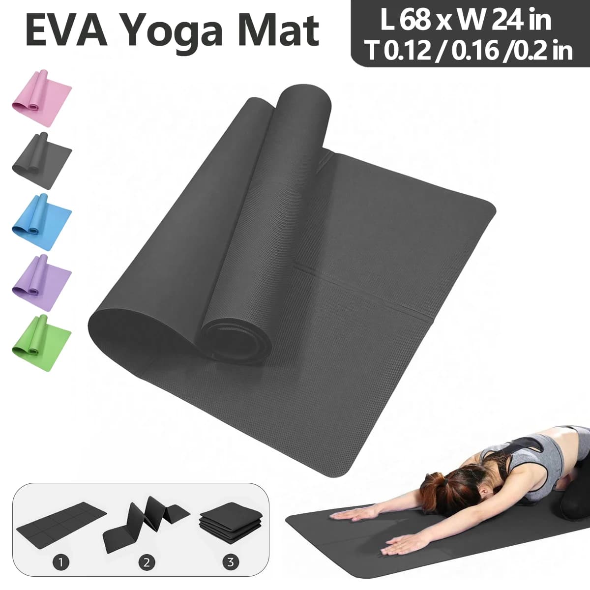 Foldable Yoga Mat Foldable EVA Fitness Exercise Mat Eco-friendly Thickness 3 mm/4 mm/6 mm for yoga, pilates and floor training