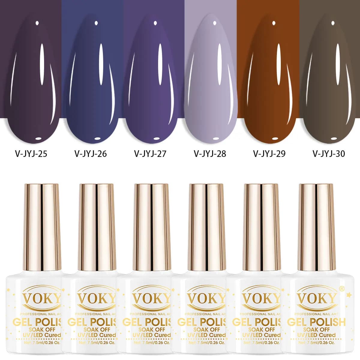 Classic Muted Deep Purple Coffee Navy Solid Nail Gel Polish 6Pcs Kit Self Leveling Cream Texture UV LED Nail Varnish Ideal For Cold Season Outfit Wedding Date Low-key Advanced Nail Look