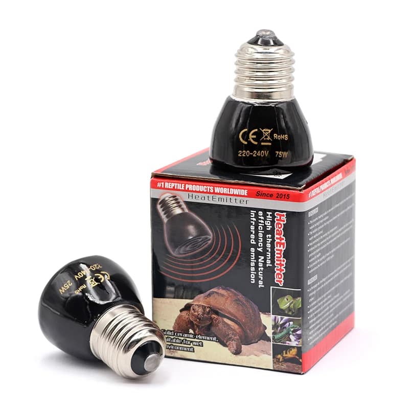Lampada Riscaldante a Infrarossi Lontani 220V in Ceramica Nera E27 per Animali Domestici, Lampadina Scaldante per Pulcini, Tartarughe, Lucertole, Rettili 25/50/75/100W