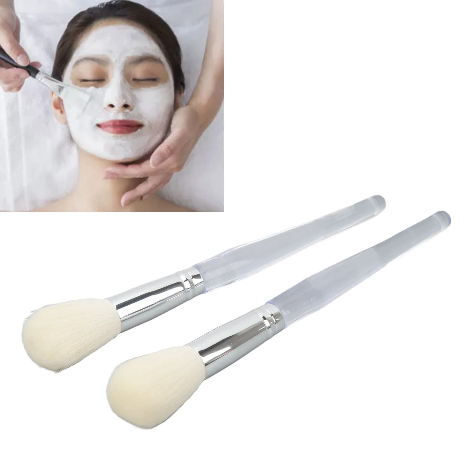 Set of 2 Brushes for Face Masks with Transparent Handle, Cosmetic Beauty Tools, Soft Brush for Application of Clay and Fango Masks