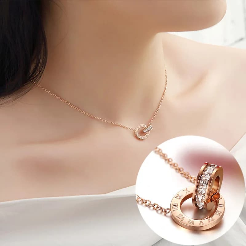 Classic Stainless Steel Interlocking Circles Infinity Roman Numerals Pendant Necklace For Women Fashion Necklace Luxury Jewelry