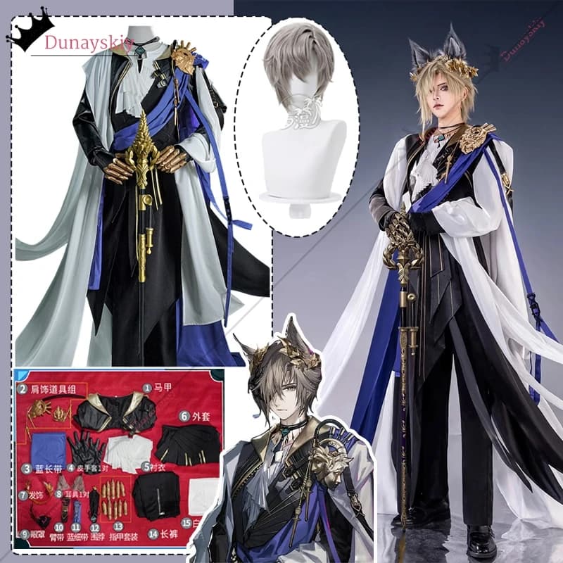 Tragodia dell'Arknight Tragodia Costume Cosplay Parrucca uniforme da cavaliere medievale Set completo Fantasma Travestimento di Halloween per ruolo di gioco