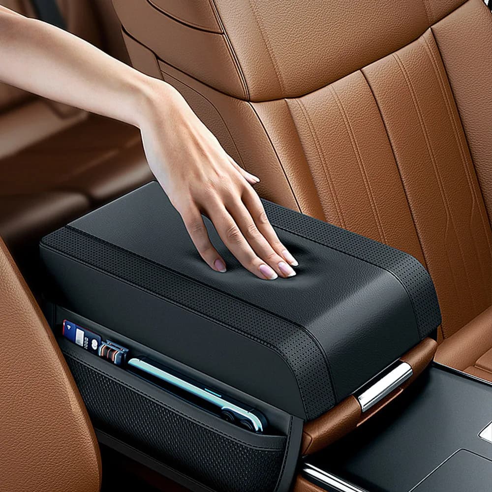 Car Armrest Box Height Pad Universal Leather Armrest Cushion with Pocket Central Memory Cotton Elbow Support Armrest Storage