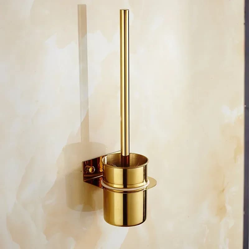 -304 Scopino per WC in acciaio inossidabile con finitura dorata Montaggio a parete Set di spazzole per pulizia placcatura a specchio per bagno Accessorio hardware per il bagno