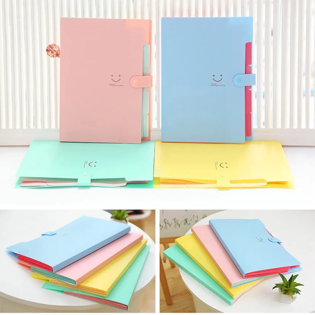 Cartella Portadocumenti Espandibile in Plastica con 5 Tasche, Formato A4, Chiusura a Scatto, Organizzatore per Documenti e Archiviazione per Ufficio