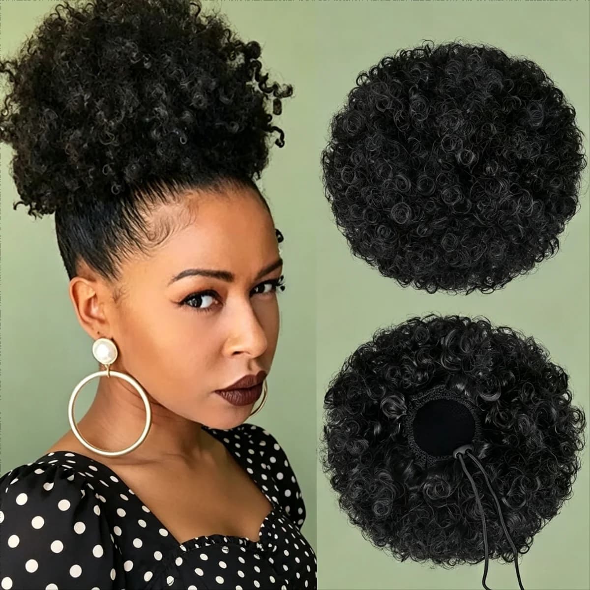 Coda di cavallo afro corta, con doppio laccetto e clip, extension per capelli ricci, chignon sintetico completo che si abbina a acconciature naturali, classico 1B # Accessorio per Capelli Nero, Design Leggero 80g, Facile da Installare, Alla Moda per Styling Quotidiano e Occasioni Informali