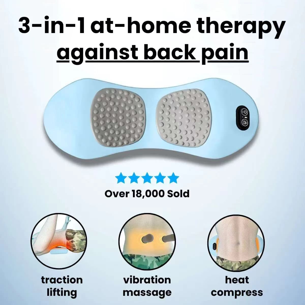 Back Massage 3 in 1 Heat Vibration to Relieve Back Pain Elasticized Support Traction Back Low Back Life Massage Bearing