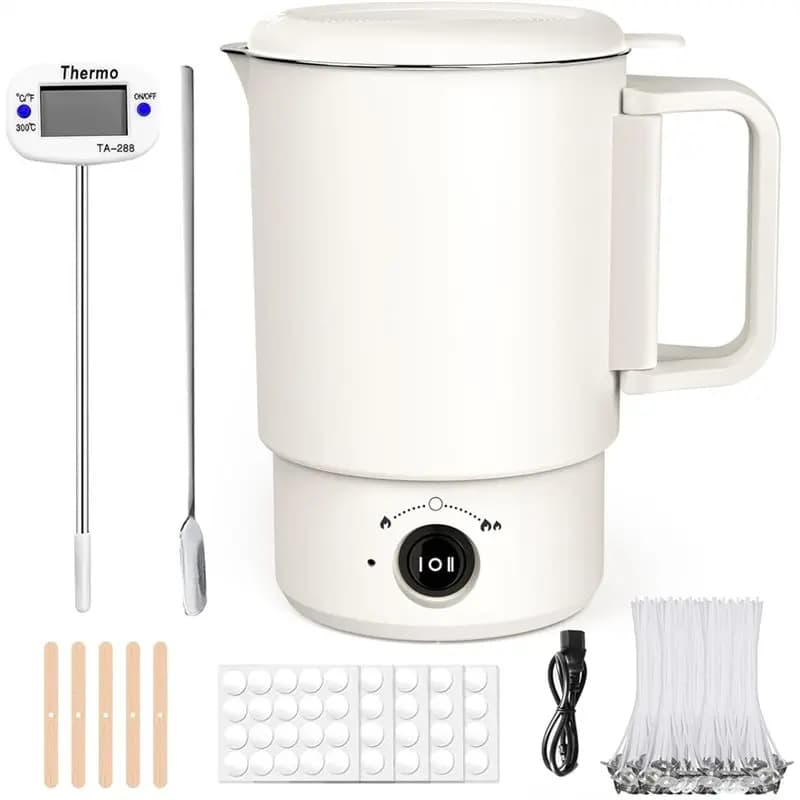 Kit pentola elettrica per sciogliere la cera A47U con termometro, 800 ml, per la produzione di candele, forniture fai da te per principianti, spina UK