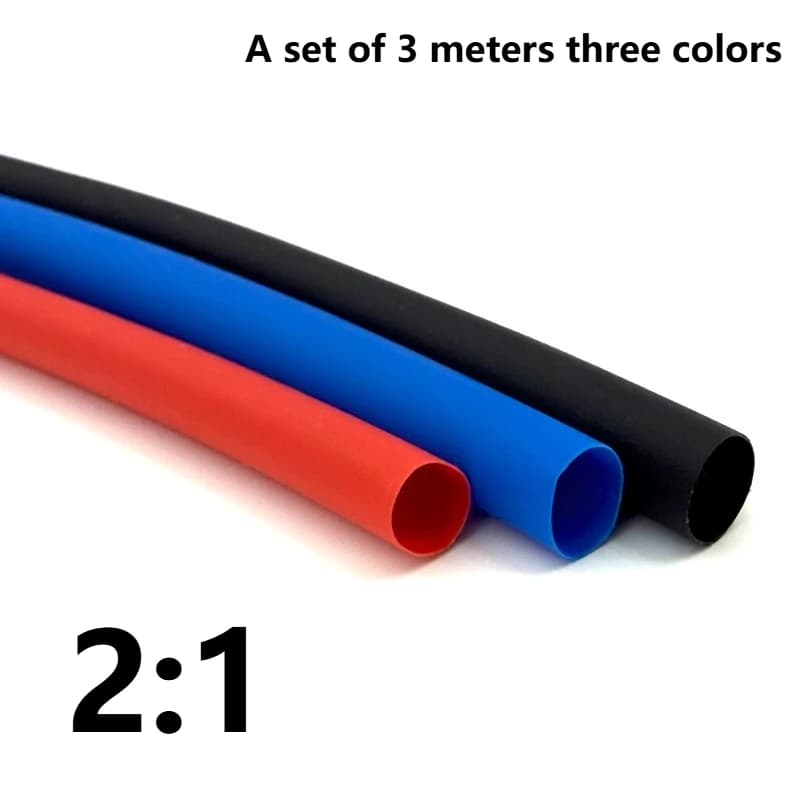 Set di tubi termorestringenti 2:1, tubi termoresistenti per isolamento cavi, rosso, blu, nero, totale 3 m