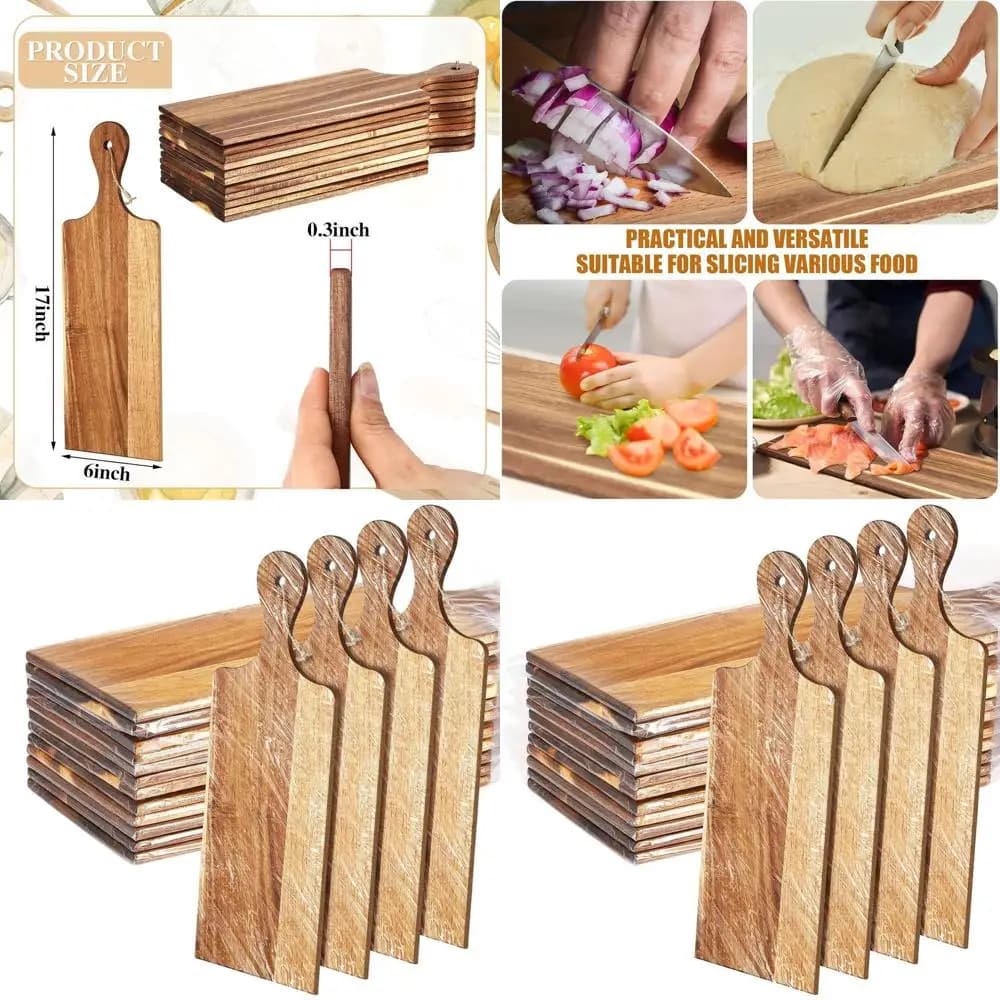 Set of acacia wood cutters, 12 pieces, 17 x 6 inches, large cutters with kitchen handles, ideal for food preparation