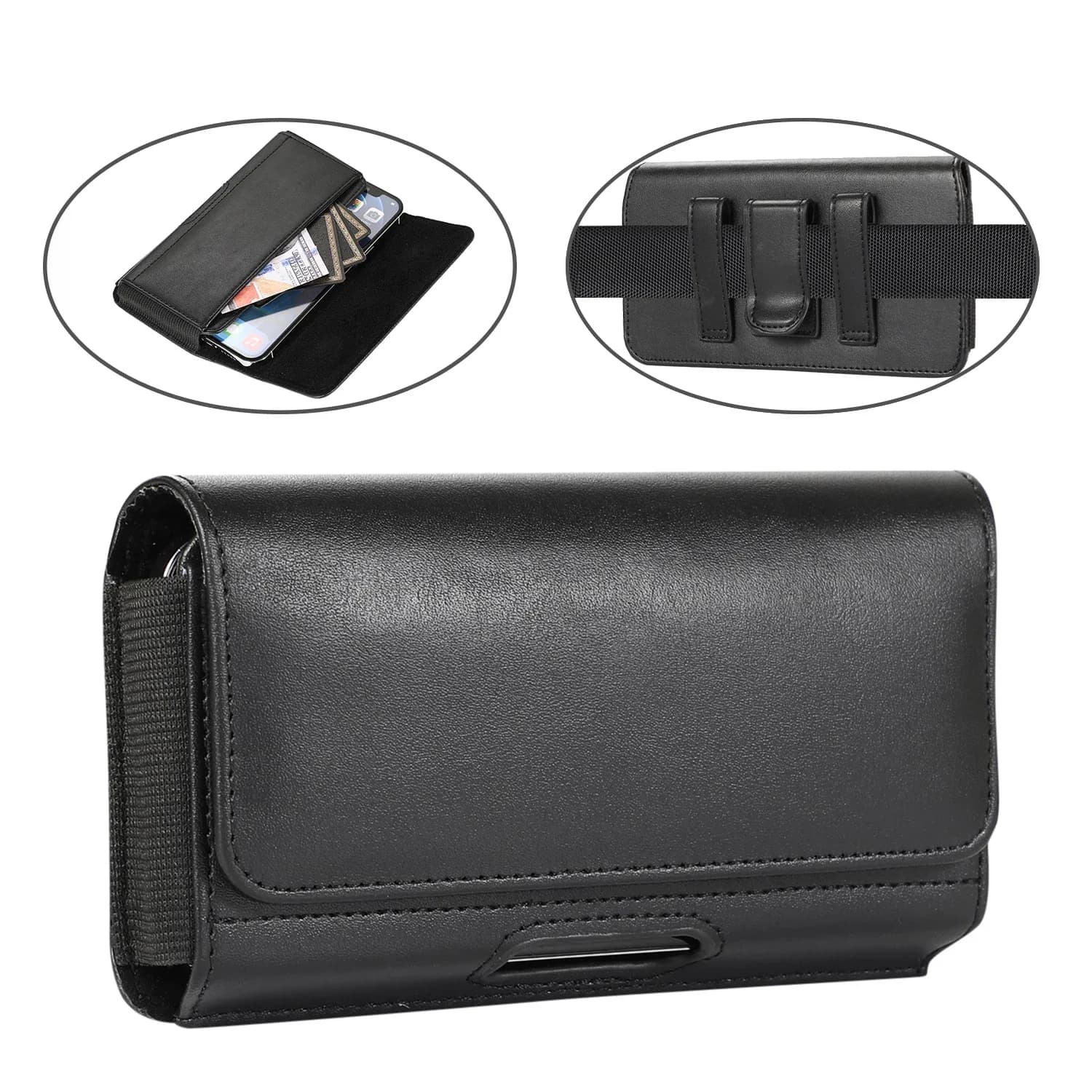 Custodia per telefono universale in pelle PU Custodia per telefono per telefoni cellulari da 5,2 "-7" con marsupi a ribalta Borsa per telefono con clip da cintura